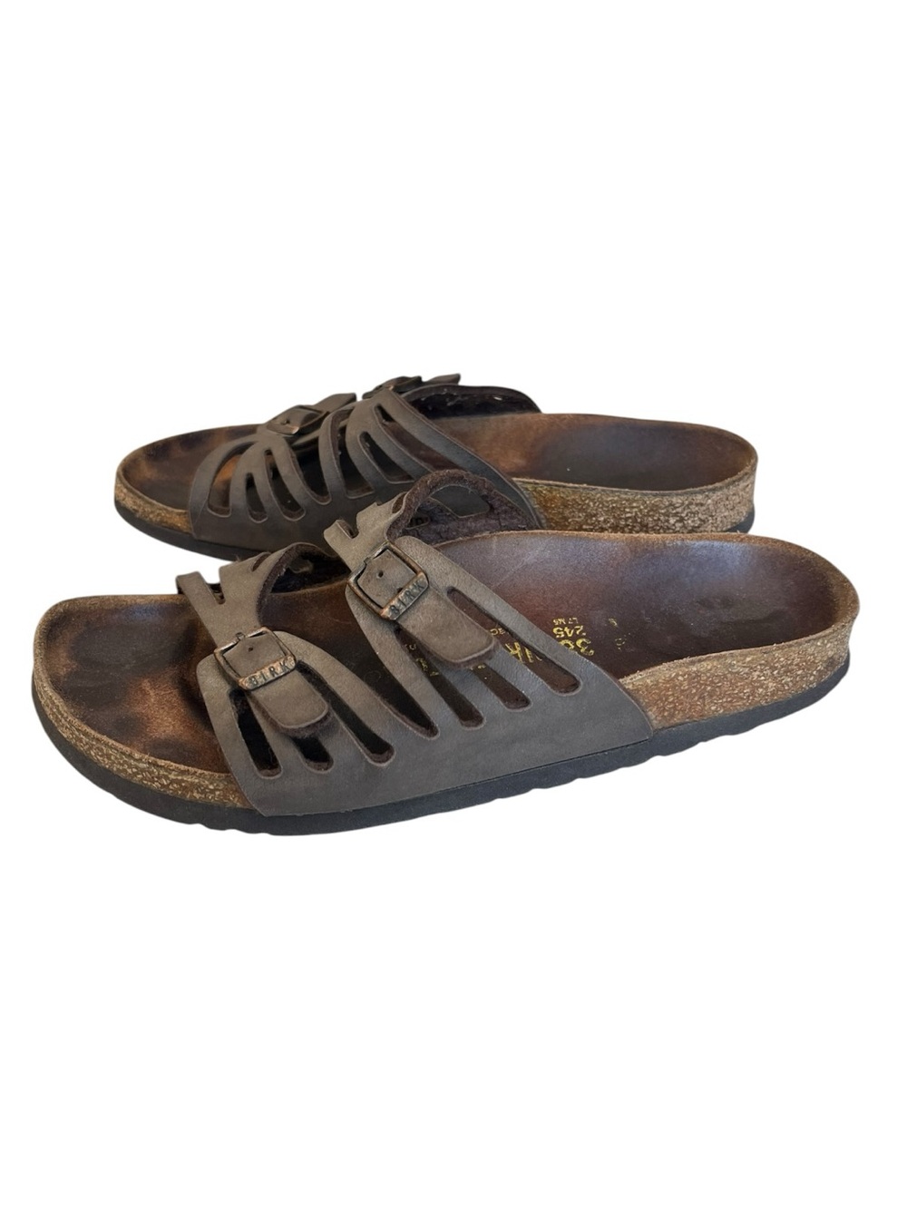 Birkenstock 38 Granada Sandals Brown Leather Round Toe Buckles Women's Size 7